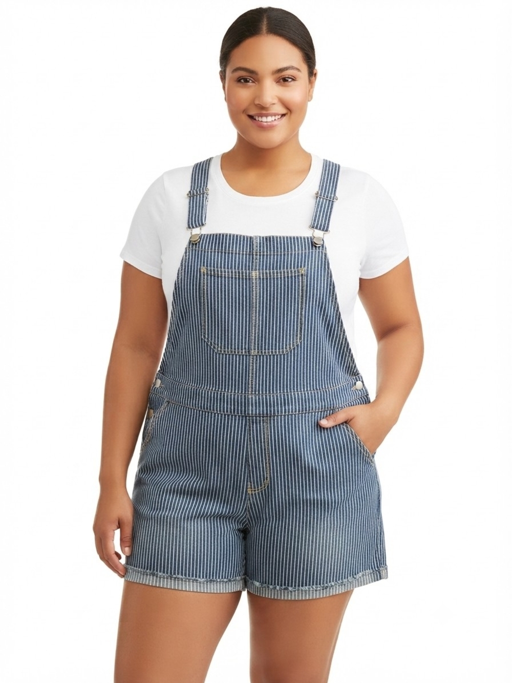 No Boundaries Blue & White Striped Denim Overall Romper - Size XXL (19) - EUC